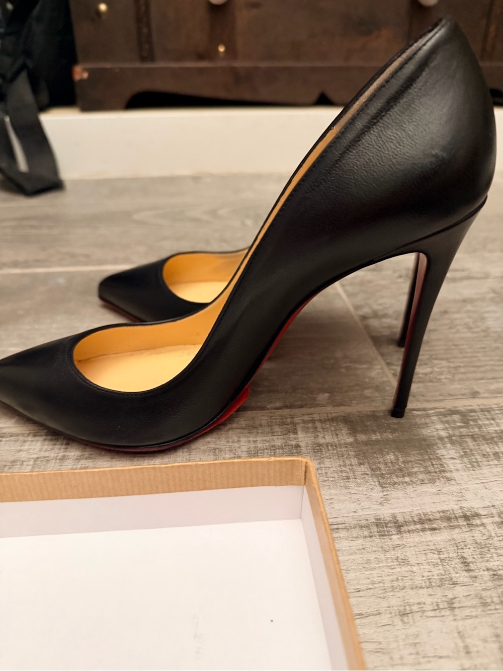 Christian Louboutin Black Leather Stiletto Pumps with Signature Red Sole